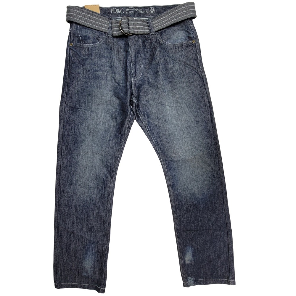 PD&C Ezra Mens Slim Straight Jeans Dark Wash Blue Belted 32x30 PJ9C5E10